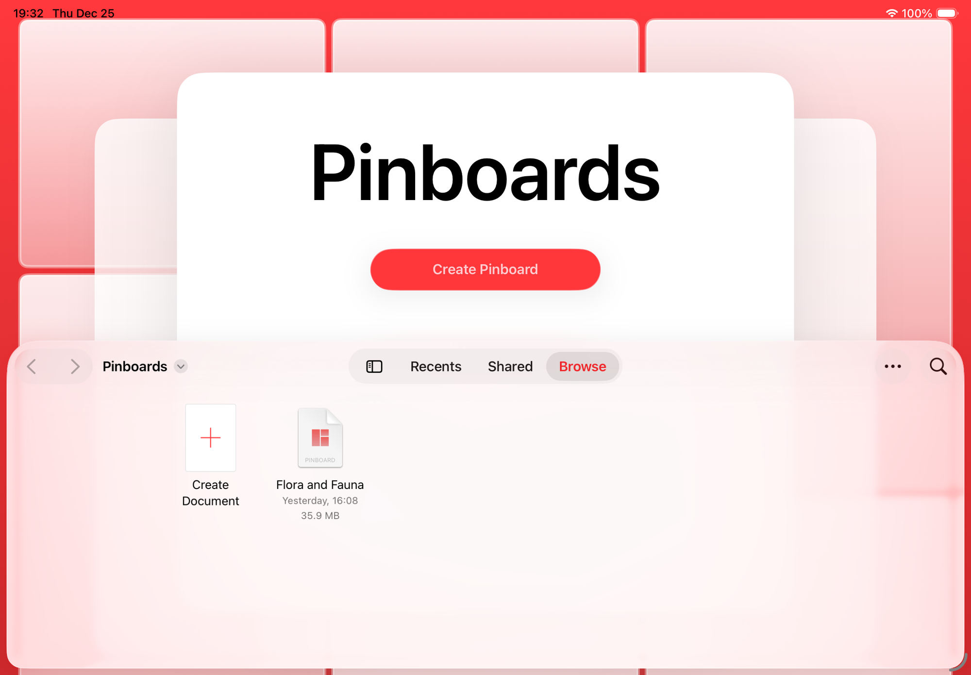 The document launch scene for the Pinboards app I've been working on.